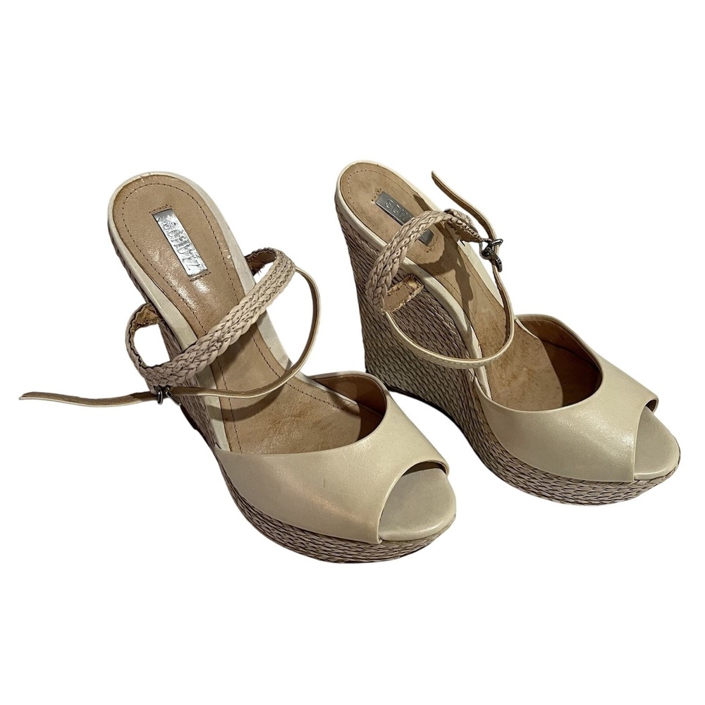 Schutz Women's Oyster Mable Wedge Platform Heel Sandals Sz 6 Leather Ankle Strap